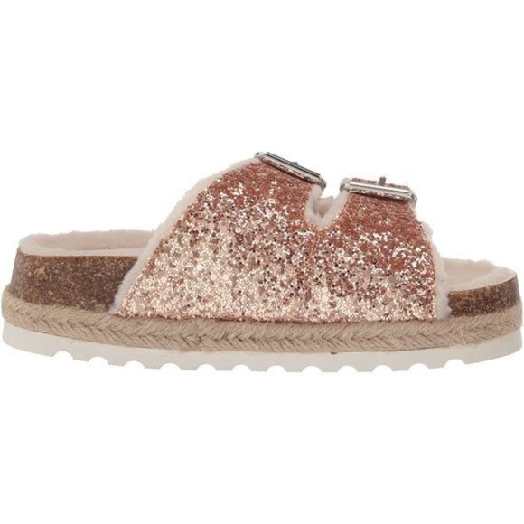 DV BY DOLCE VITA Kids Carlina Rose Gold Glitter Fur-Lined Espadrille Sandals NEW - Picture 6 of 8